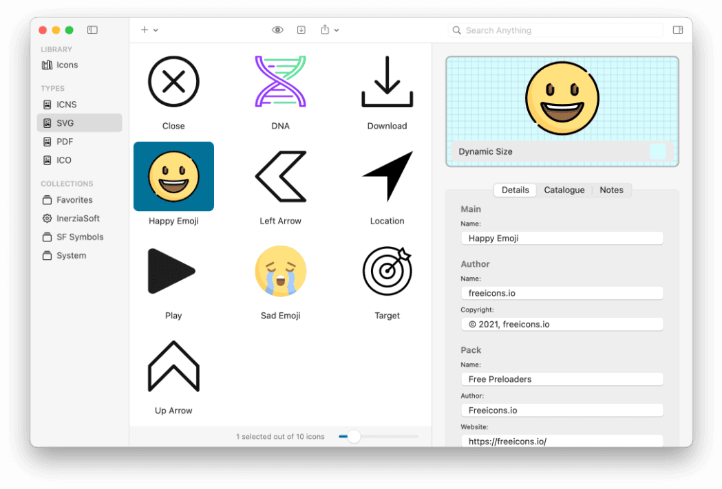 View and sort vector icons, such as SVG and PDF.