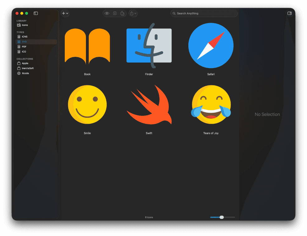 View and sort vector icons, such as SVG and PDF.
