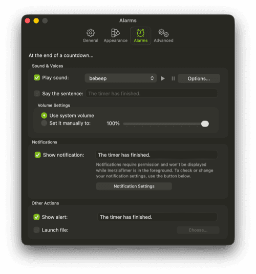 Fully customizable countdown alarms