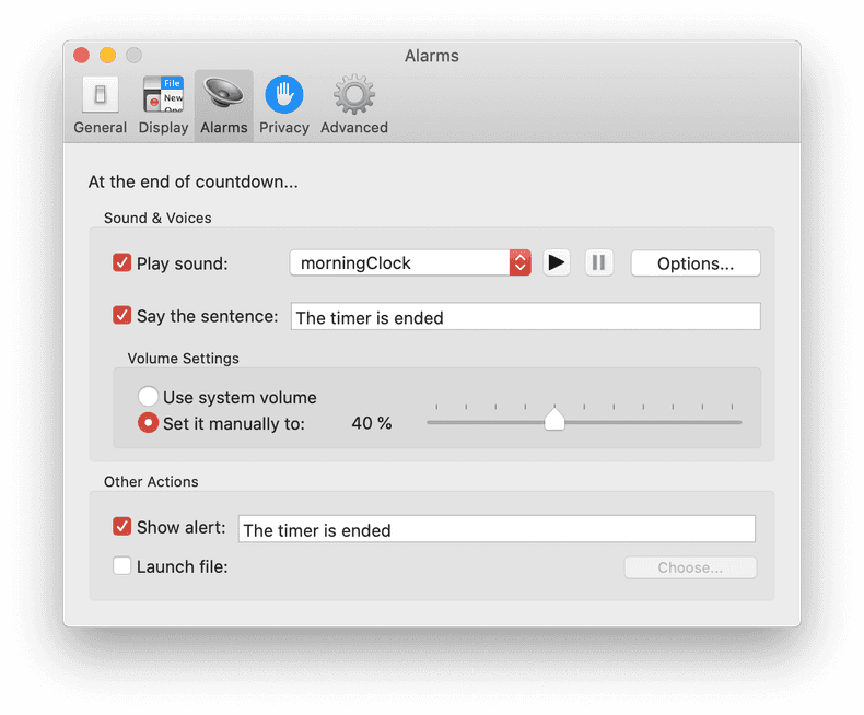 Fully customizable countdown alarms